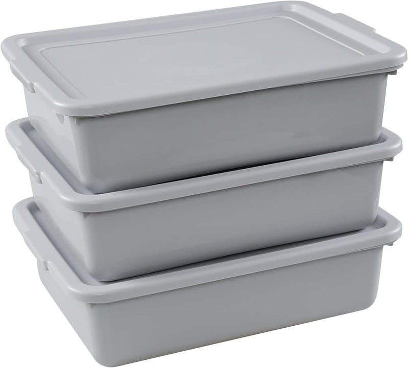 Saedy 3 Pack 13 L Food Service Bus Tub with Lid, Restaurant Dish Tub Food Grade, Grey - Image 1
